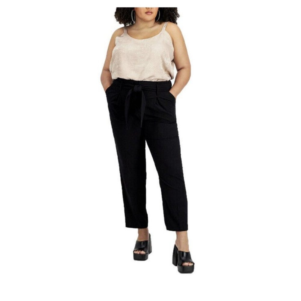 Bar III Womens Plus Size Suit Separate Business Dress Paperbag Pants Black 14W